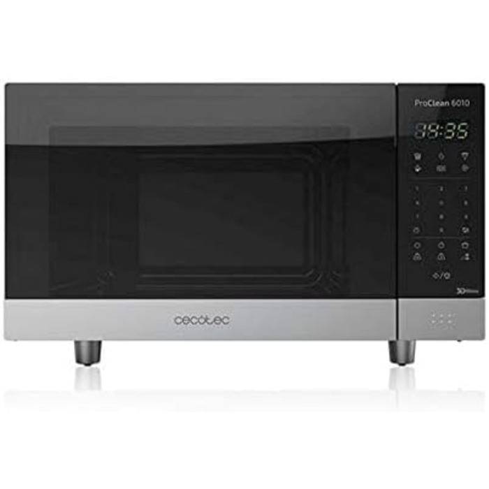 Мікрохвильова піч Cecotec Pro Clean 6110, 23 л, 800 Вт, гриль 1000 Вт, 8 програм, Ready 2 Clean, 3D Wave, чорна/срібляста нержавійка