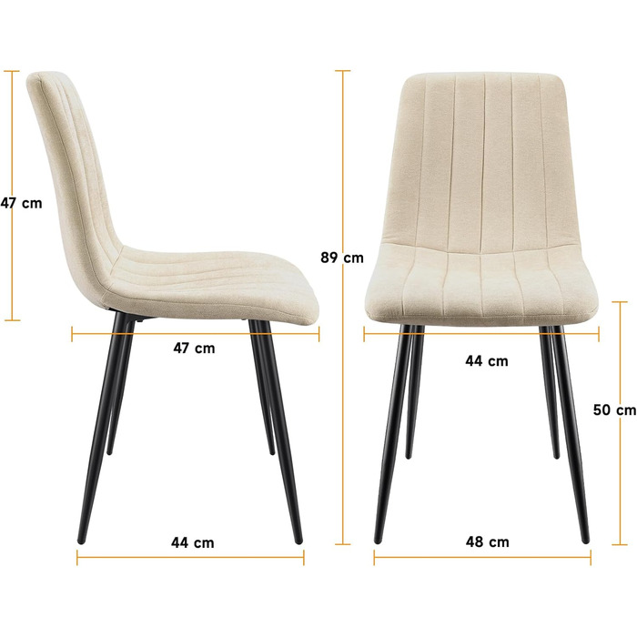 Набір обідніх стільців для вітальні/кухні, тканина льон, м'які стільці на металевих ніжках, колір хакі (8, бежеві вертикальні смуги)