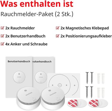 Датчики диму Rauchmelder з магнітним кріпленням, 10 років роботи від батареї, кнопка вимкнення/тестування, сертифіковано TÜV EN 14604 (5 шт.) (2 шт.)