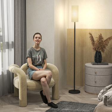 Торшер HOMCOM, Торшер з тканинним абажуром, Цоколь E27, Торшер Торшер з ножним перемикачем для вітальні, Спальні, без лампочок, Білий