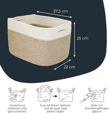 Набір кошиків для зберігання HMF, 3 шт., з прихованими ручками, бавовна, 37,5 x 25 x 22,5 см, пісочний колір