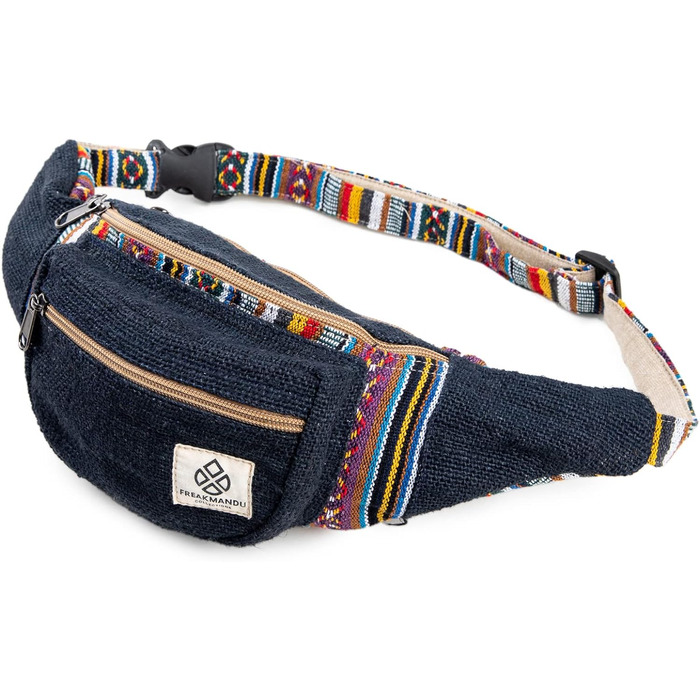 Поясна сумка унісекс Freakmandu Hemp Fanny Pack поясна сумка для сумок через плече, стиль бохо-хіпі, поясні сумки ручної роботи для прогулянок, бігу, бігу, чоловіків і жінок (One Size, Azure)