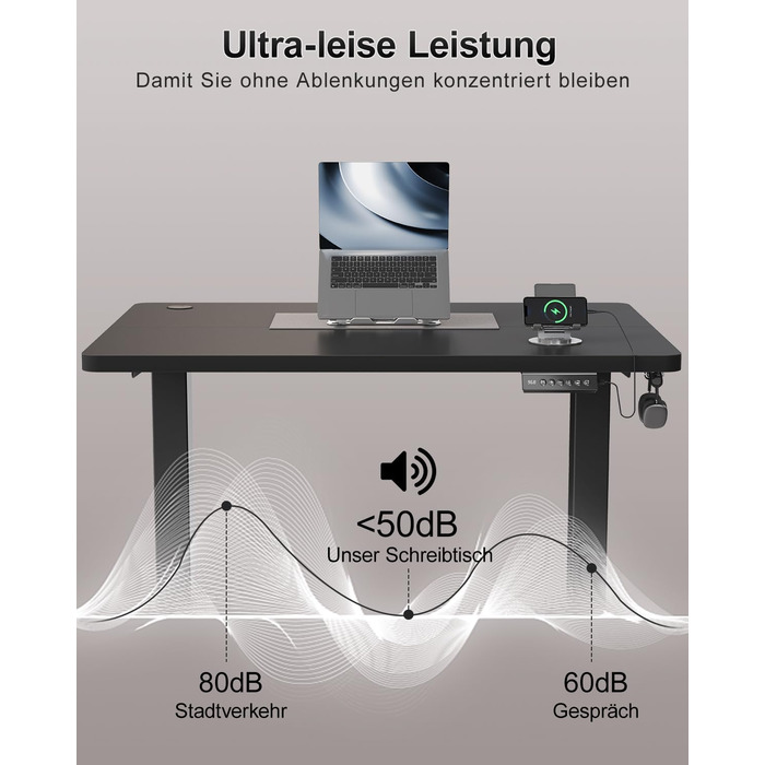 Електричний дитячий стіл Airfish, 80x60 см, регулювання висоти, пам'ять, для дому/офісу, стоячи/сидячи (чорний)