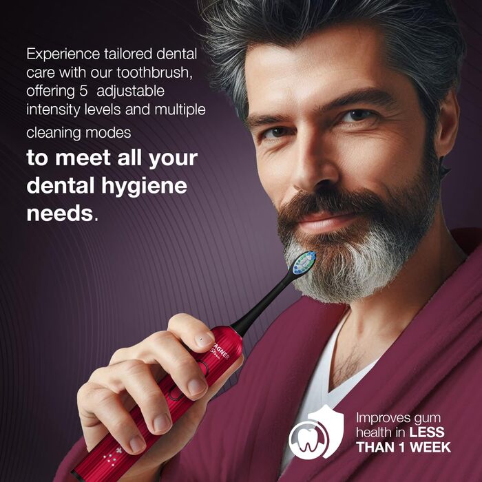 Електрична зубна щітка Wagner Stern VibroWave Plus з 4 насадками, IPX7, червона