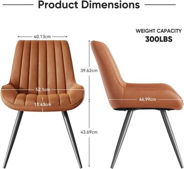 Обідні стільці для кухні з м'яким сидінням 10 см • Набір 2 шт. • Колір: коричневий • Металеві ніжки • Сучасний дизайн • FU01043BL-2