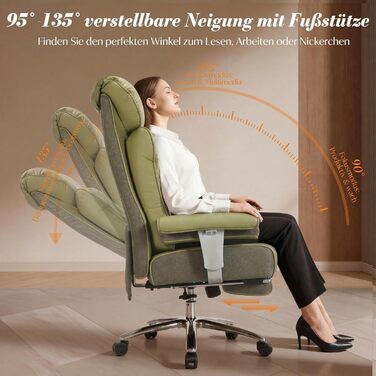 Офісний стілець Efomao XXL до 200 кг з підставкою для ніг, екошкіра, висока спинка, регульовані підлокітники, підтримка попереку, сірий