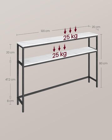 Консоль VASAGLE - вузький столик для вітальні/коридору з 2 полицями, 20 x 100 x 80 см, сірий/чорний, LNT131B22