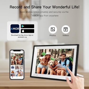Цифровий фоторамка 10.1 дюйма, WiFi, 32GB, IPS сенсорний екран, HD 1280x800, автоматичне обертання, підтримка фото та відео, чорний