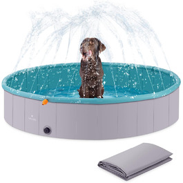 Дитячий басейн для собак Navaris XL складаний з розбризкувачем-пластиковий басейн для собак - Іграшки для спритності-басейн для собак Душ для собак