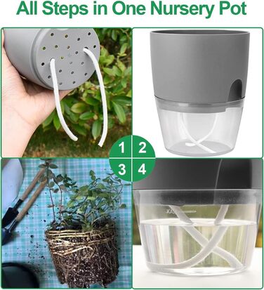 Набір горщиків для трав на кухню, самополив, 3 шт. (18.2x11x15.3 см), сірий