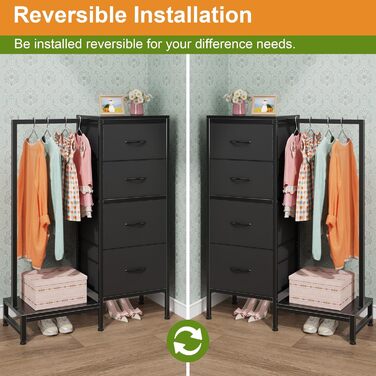Комод 111 см з 4 висувними ящиками з тканини, шафа для одягу, комод для спальні, вітальні, коридору, чорний (30T x 76.5B x 111H см)