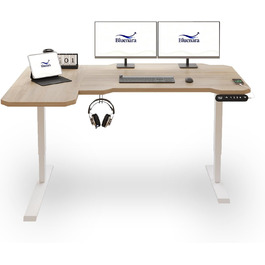 Електричний кутовий стіл з регулюванням висоти 150 см, L-подібний, з 4-ма пам'ятями, світлий дуб, для дому та офісу