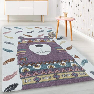 Домашній дитячий килим з коротким ворсом дизайн у вигляді індіанського ведмедя дитяча дитяча ігрова кімната висота ворсу М'яка прямокутна кругла доріжка 8 мм Колір Розмір (80 х 150 см, фіолетовий)