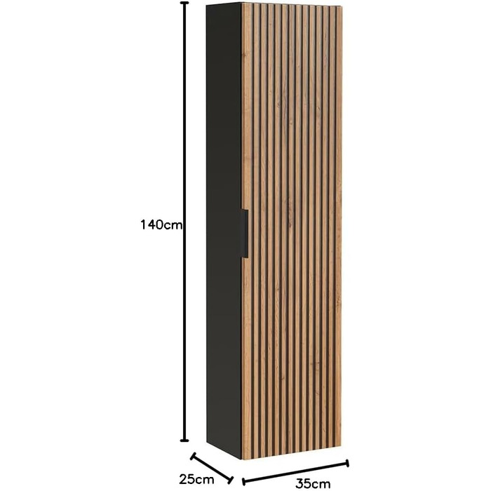 Тумба для ванної кімнати Lomadox 35x140x25 см, антрацит/дуб Nb. чорний рифлений