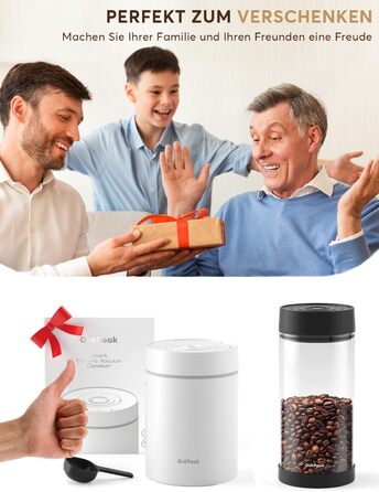 OUTPEAK Neo 2025 Kilo Auto-Vakuum-Kaffeedose: Вакуумний контейнер для кави OUTPEAK Neo 2025 Kilo, 1,5 л (500 г кавових зерен), з автоматичним вакуумуванням, нержавіюча сталь, для бариста, подарунок (великий, матовий чорний)