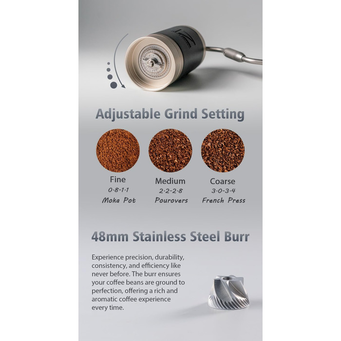 Кавомолка 1Zpresso J срібна, 35 г, з конічним жорном з нержавіючої сталі та регулюванням помелу