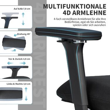 Ергономічне крісло для офісу з підніжкою, висока спинка, 2D підголівник, відкидні підлокітники, сидіння з губки, сітчастий офісний крісло, крісло для начальника, комп'ютерне крісло для дорослих, чорне