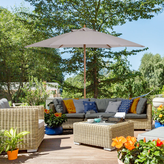Outsunny Parasol, садова парасолька, 3 яруси, захист від сонця, бамбук 180/㎡ поліестер, сірий, Ø2.5 x 2.3 м | Аосом