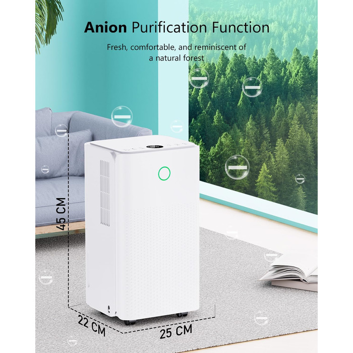 Електричний осушувач повітря 12л/день, тихий осушувач для дому, квартири, підвалу з 3 режимами, таймером 24г, автоматичною відтайкою та енергозбереженням