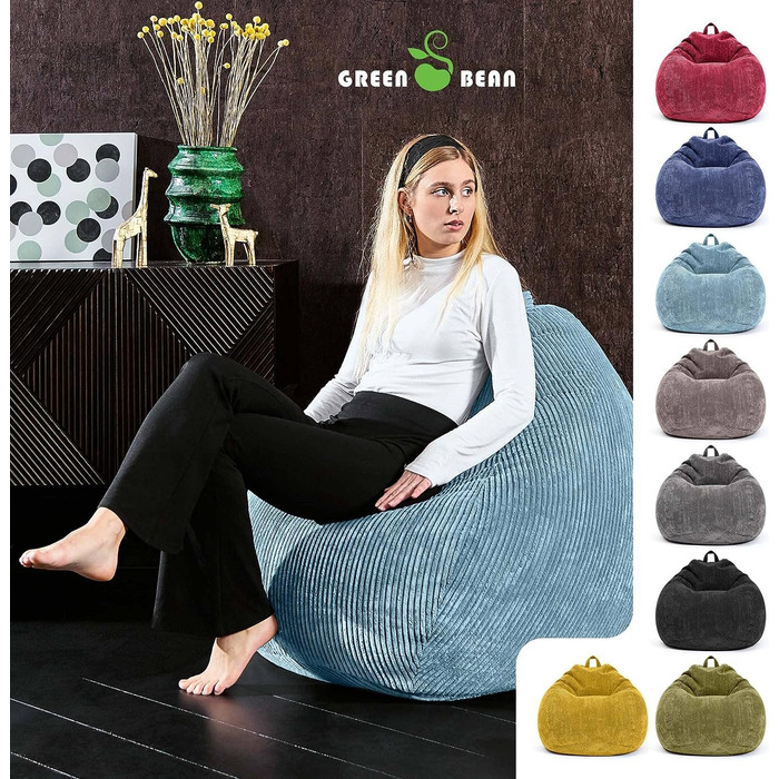 Зелена квасоля Indoor Beanbag 90x110 см EPS Намистини Наповнювач і вельветова тканина Приємно м'яка Можна прати - Подушки для підлоги в приміщенні Подушки для відпочинку Подушки для сидіння Пуфи Крісла для відпочинку Дитячі дорослі Тканина Світло-блакитна