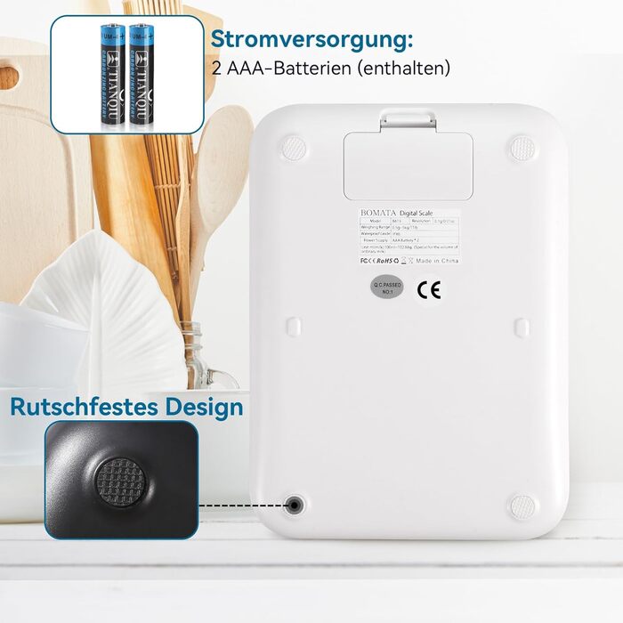 Кухонні ваги BOMATA: цифрові, вологостійкі, 5 кг, точність 0.1 г, USB-C, нержавіюча сталь
