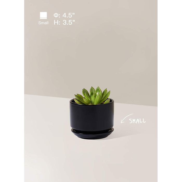 Набір горщиків для квітів LE TAUCI 3шт, кераміка, 11/13/17 см, з підставками та дренажними отворами, реактивна глазур, бежевий (чорний)