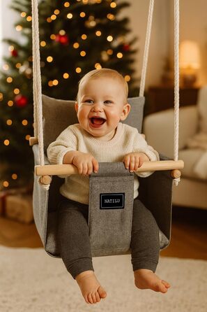 Дерев'яна гойдалка для дітей NATILU® - Indoor/Outdoor | Гойдалка для дому та вулиці | NATILU® Silver