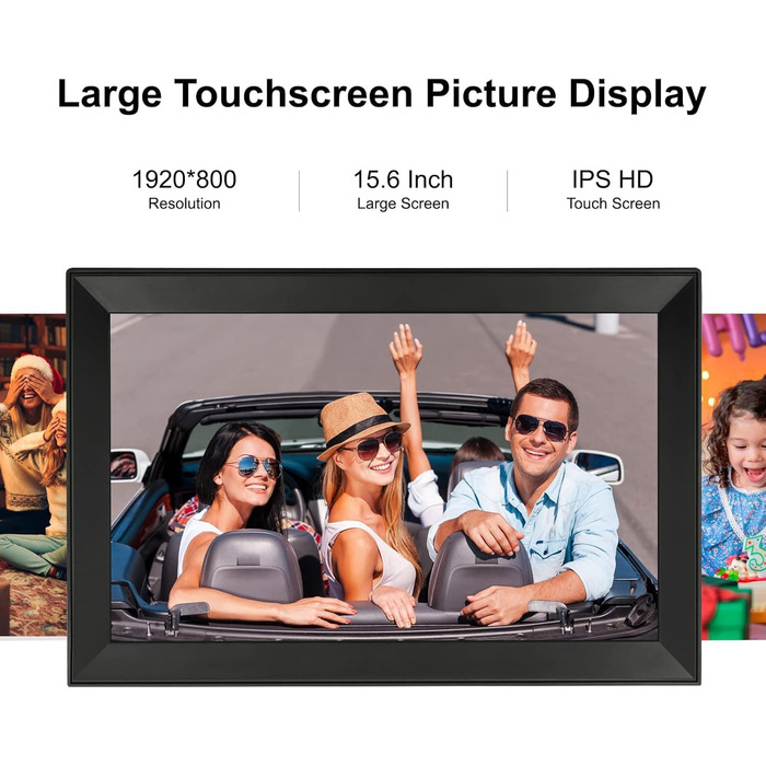Цифровий фоторамка 15.6 дюймів 32GB WiFi, IPS Touchscreen, Автоматичне обертання, Чорний F156