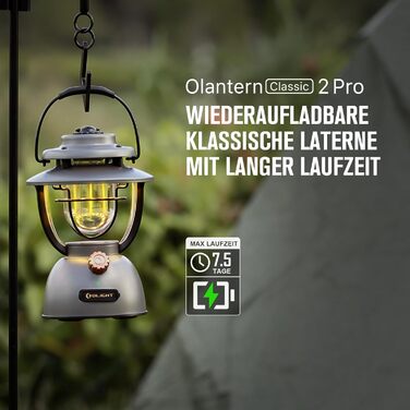 Кемпінговий світильник OLIGHT Olantern Classic 2 Pro 300 люмен, ретро LED, з можливістю затемнення, з можливістю перезаряджання через USB, сірий