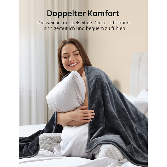 Електрична ковдра Evajoy з автовимкненням, 180x130 см, 7 режимів нагріву, таймер 9 годин, захист від перегріву, фланель, швидкий нагрів, пральна, для дому та офісу