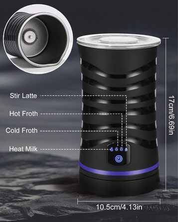 Електричний спінювач молока 4-в-1: гарячий та холодний, для кави та напоїв. Антипригарне покриття, автовимкнення
