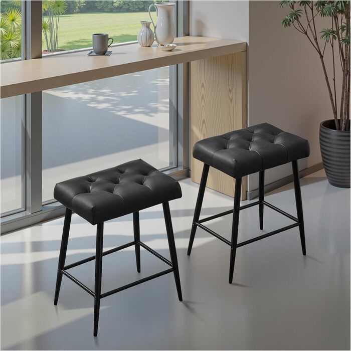 Набір з 2 барних стільців з мікрофібри, ретро дизайн, з підніжкою, висота 62.5 см, без спинки, для кухні, бістро, їдальні (сірий/чорний)