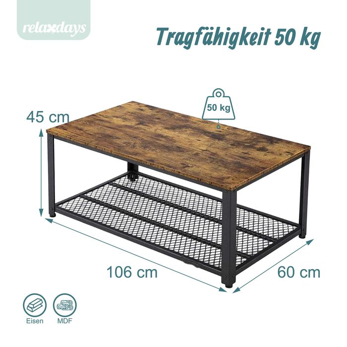 Столик журнальний Relaxdays з решітчастою полицею