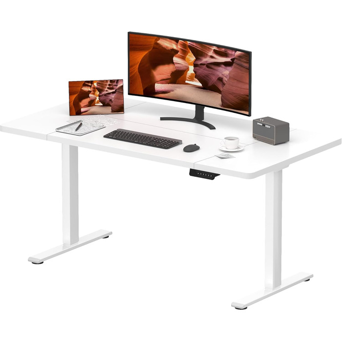 Регульований стіл Sanodesk – електричний підйомний стіл для роботи та геймінгу, 140x70 см, білий, з пам'яттю