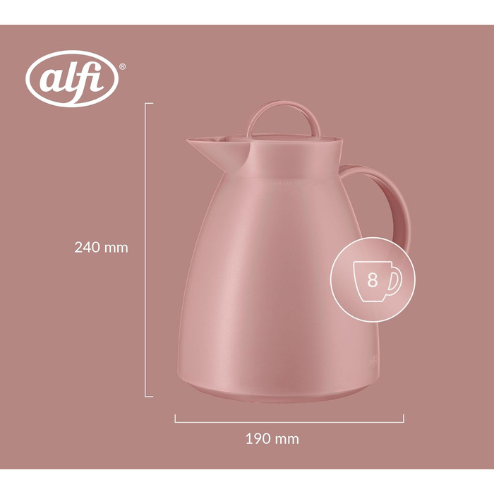 Термос Alfi DAN 1.0 л, рожевий (Ash Rose), пластиковий з термоізоляцією, з скляною вставкою, з кришкою-поворотом, дизайнерський, без BPA, для кави та чаю