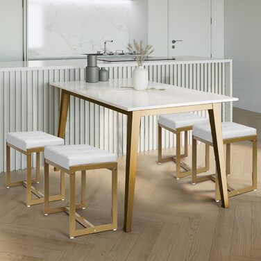 Пуф-стілець для макіяжу, білий та золотий, з штучної шкіри, для ванної кімнати, спальні, вітальні