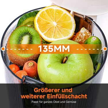 AOBOSI Швидкий соковитискач з великою завантажувальною воронкою 135 мм, 200 Вт, холодний віджим, соковитискач із функцією зворотного ходу та потрійним фільтром, BPA-free, тихий, ідеальний для свіжого соку з фруктів та овочів (45 мм, темно-синій)