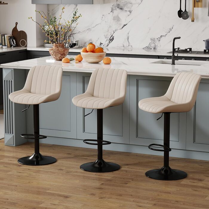 Набір з 2 барних стільців Youhauchair, обертаються, регульована висота, PU-шкіра, бежевий