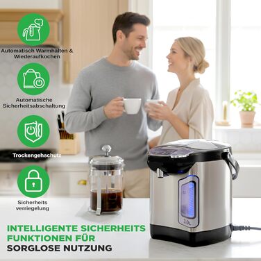 Електричний автоклав NutriChef 3L з дозатором гарячої води – нержавіюча сталь, безпечний кришка, безперебійний кран | Функція підігріву для глінтвейну, чаю, кави | Для комерційного та особистого використання | 1100W, компактний пристрій