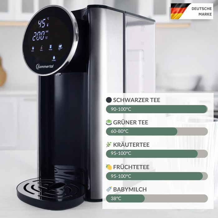 Гарячий водопостачальник Sommertal HW400 Businessline XXL: миттєва вода 45-100°C, 4L бак, сенсорний дисплей, функція дитячого харчування