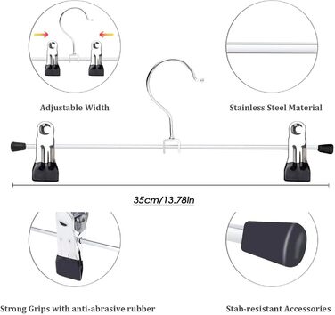 Металеві вішалки для штанів, вішалки для спідниць 35 см, компактні з нековзними затискачами для штанів, спідниць, шкарпеток, 20 шт.
