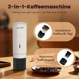 Портативна кавомашина BeanzTrip H02 PRO з акумулятором: 2 в 1 для еспресо та кави, сумісна з капсулами та меленою кавою, 20 Bar, USB-C, для подорожей, кемпінгу та автодому