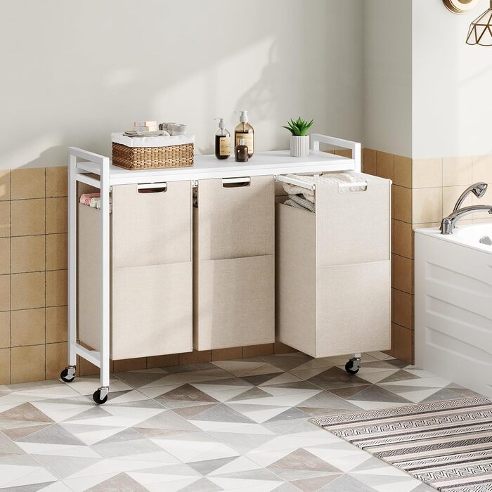 Кошик для білизни HOOBRO з 3 відділеннями, 119 л, білий, на колесах