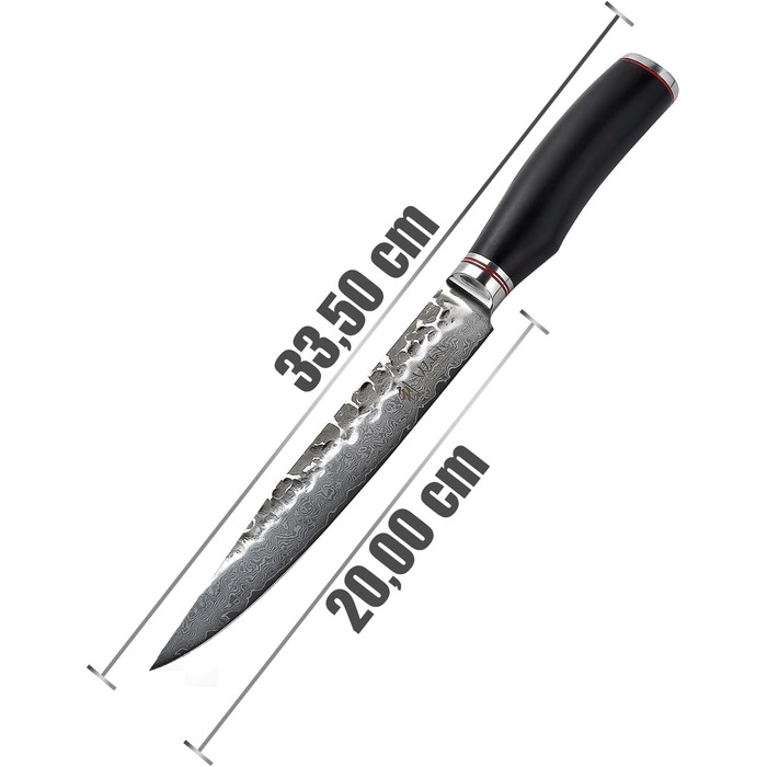 Ніж кухарський Wakoli EBO Premium з лезом 20 см з дамаської сталі 67 шарів та ручкою з чорного дуба | Професійний ніж для кухні