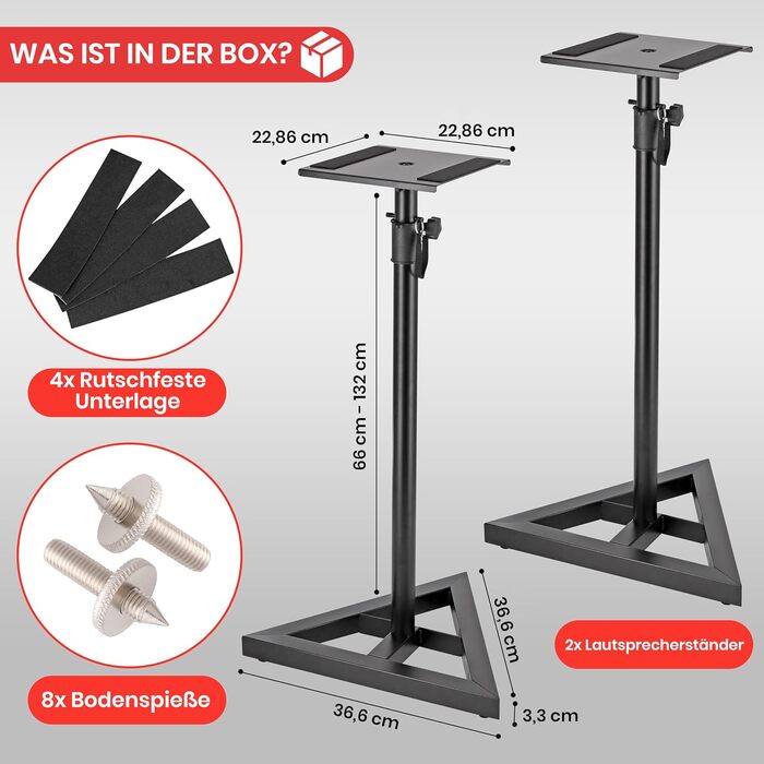 Підставка для акустики Pyle, регульована висота 66-132 см, універсальна, міцна, для студійних моніторів, 40 кг, пара