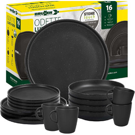 Набір посуду BRUNNER Melamin 16 предметів: тарілки та чашки для кемпінгу (2-4 особи) + ланч-бокс ODETTE, стекований, стійкий до подряпин