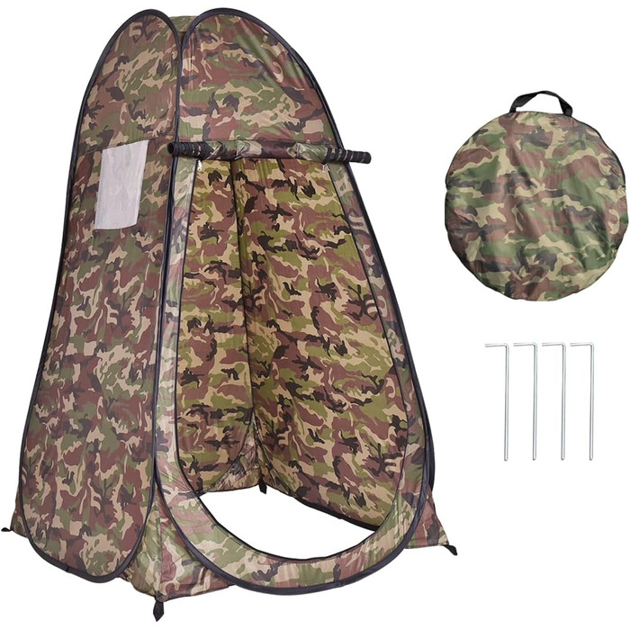 Намет для душу HOMASIS з сумкою, портативний переодягальня для кемпінгу, туалетний намет з вікном та кишенею, душова кабіна для відпочинку на природі, 120 x 120 x 190 см, зелений (Flecktarn)
