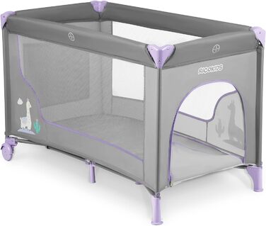 Дитяче ліжечко для подорожей Ricokids, портативне, манеж, 125x65x78 см, вантажопідйомність 15 кг, складне, два колеса з гальмами, знімний бічний вхід, матрац, сумка, сірий (лавандово-сірий)