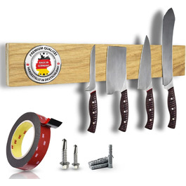  Надміцний магнітний тримач ножа, виготовлений з німецького бука, дуба або горіха | 35 х 6 см з монтажними аксесуарами (німецький бук) Thiru Premium Magnetic Strip Knife - Made in Germany