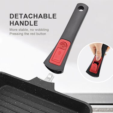 Сковорода-гриль AIKENBBKK 24x24 см з знімним ручками, антипригарне покриття, для стейків, сумісна з духовкою, миюча в посудомийній машині (білий)